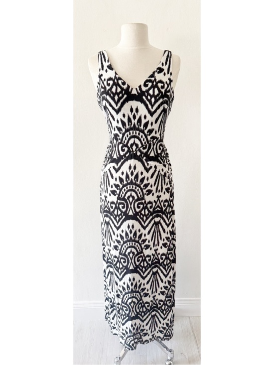 INC International Concepts Dresses & Skirts - INC Rayon Black & White Ikat Print Sleeveless Fitted Maxi Dress Size Small (S)